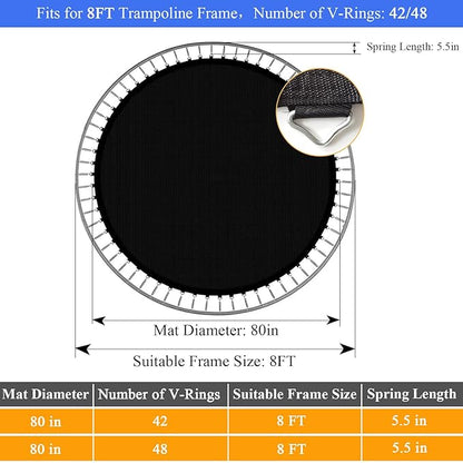 Trampoline Mat, Fits 8FT Frame, with 42/48 V-Rings and Spring Tool, Replacement Jumping Mat, Reinforce, UV-Resistant, Not Include Spring