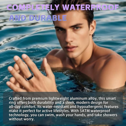 Activity Tracker Ring for Men ??Smart Ring with Heart Rate, SpO2, Blood Pressure, Sleep Monitoring, Step & Calorie Counter, 5ATM Waterproof, No Subscription Fee (Black, 7)