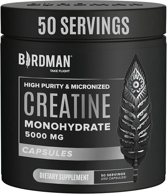 Micronized Creatine Monohydrate Capsules for Muscle Growth & Recovery, Pre & Post Workout, Vegan Creatine, Caffeine Free, Gluten Free, Sugar Free | 50 Servings | 250 Capsules