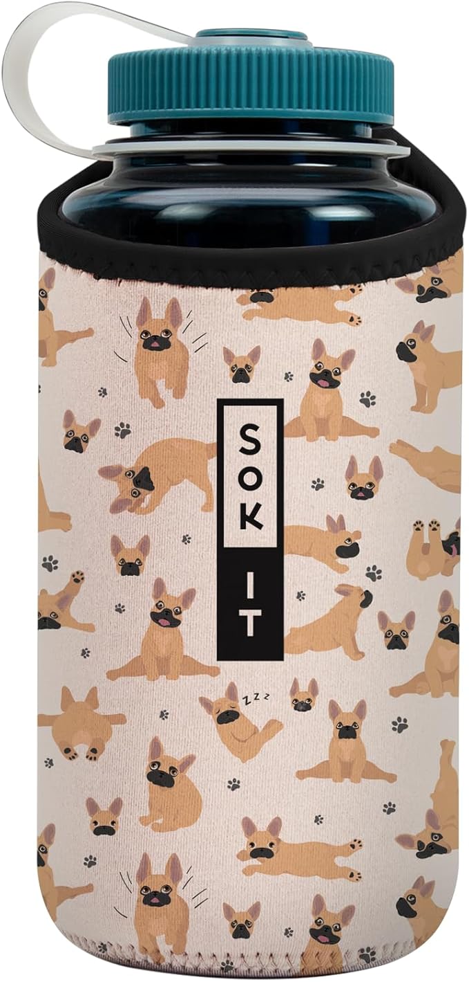 Sok It BotlSok Water Bottle Sleeve Insulated Neoprene Cover (Pardon My Frenchie, Fits 32oz Nalgene)