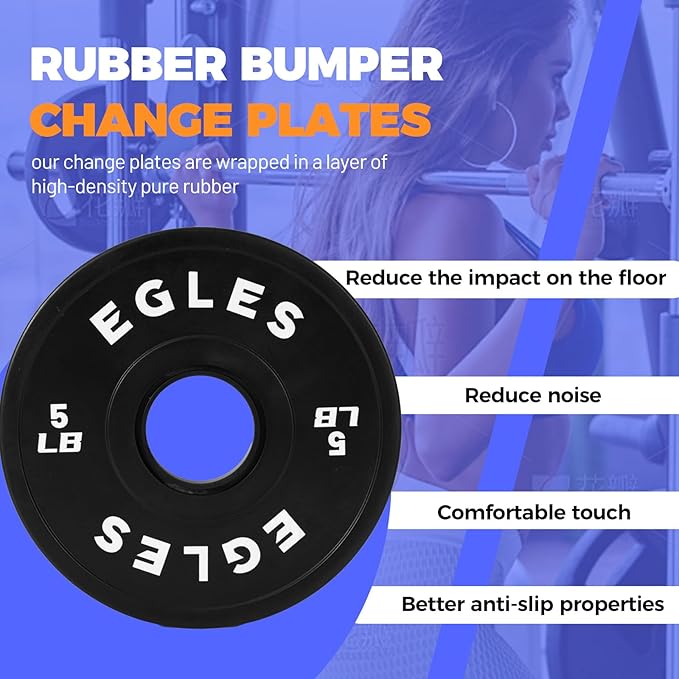 Egles Change Plates Set 1.25LB, 2.5LB, 5LB - Rubber-Coated Weight Plates in Pairs, Olympic Bumper Plates, Color-Coded, IWF Standard, Fit 2-Inch Barbells Strength Training Weight Plates Gym & Fitness