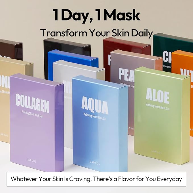 LAPCOS Escargot Sheet Mask, Daily Face Mask with Snail Filtrate to Moisturize and Soothe Skin, Korean Beauty Favorite, 5-Pack