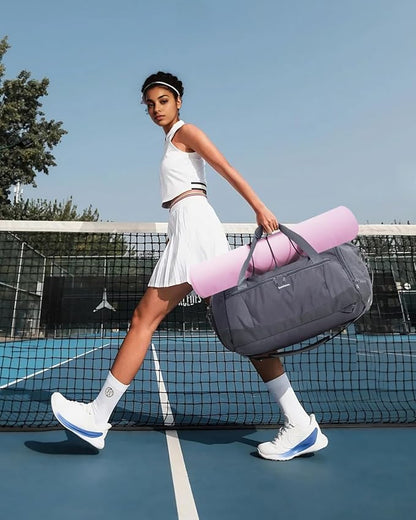 Sportsnew Gym Bag for Women with Shoe Compartment Wet Pocket and Yoga Mat Holder,Mens Duffel Bag for Travel with Laptop Compartment,Weekender Overnight Carry On Bag for Men(Grey Patent Pending)