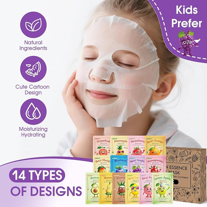 70 Pack Collagen Hydrating Face Masks Skincare for Women, Cute Fruit Face Mask Skin Care for Kids Teens, Bulk Sheet Facial Masks Set for All Skin Types, Spa Party Supplies for Girls, Birthday Gifts