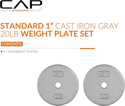 CAP Barbell Standard 1-Inch Cast Iron Weight Plates - Singles & Sets | 1.25-50 lbs | Multiple Options
