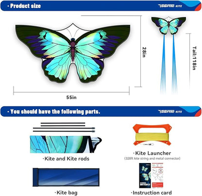 Green Butterfly Kite Premium Quality, Easy to Fly Perfect Outdoor Toy for Kids and Adults,Beach and Park Kite for Family Outdoor Games & Activities(Silverwing Butterfly)