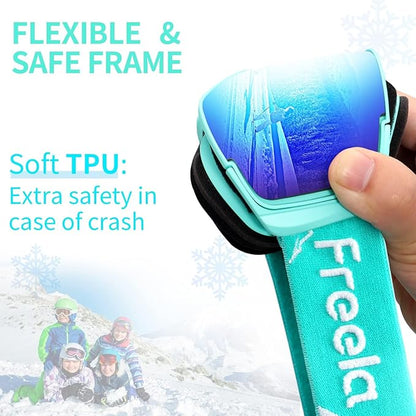 Freela Kids Ski Snowboard Goggles for Toddler(3-14) Youth Anti Fog Anti UV Goggles Girls Boys Snow Skiing Equipment