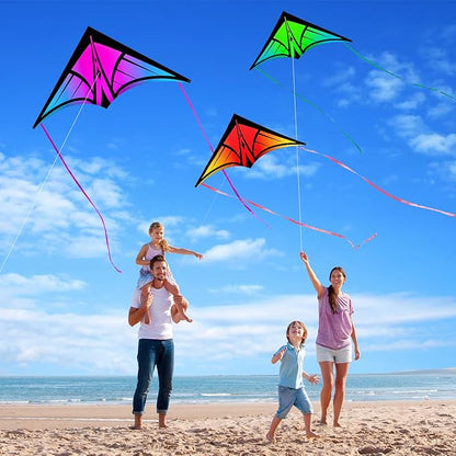Large Delta Kite for Kids & Adults - Easy to Fly Outdoor Kites for Kids Ages 8-10, Perfect for Beach & Family Activities, Includes Line & Handle