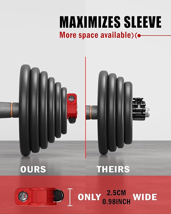 Narrow Barbell Clips 2.5cm Width for Olympic Bars, 0.9-1.18inch Adjustable Weight Clamps, Quick Release Locking Collars for Weightlifting