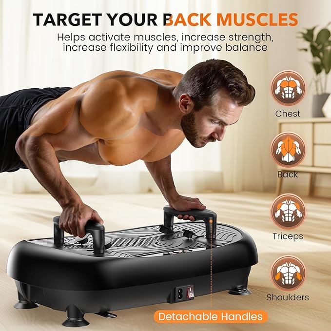 FEIERDUN Assisted Version 2 in 1 Vibration Plate, Whole Body Vibration Plate Exercise Machine for Lymphatic Drainage, with Inflatable Cushion, Push-up Handles, 2 Resistance Bands for Healthy