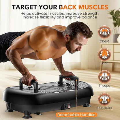 FEIERDUN Assisted Version 2 in 1 Vibration Plate, Whole Body Vibration Plate Exercise Machine for Lymphatic Drainage, with Inflatable Cushion, Push-up Handles, 2 Resistance Bands for Healthy