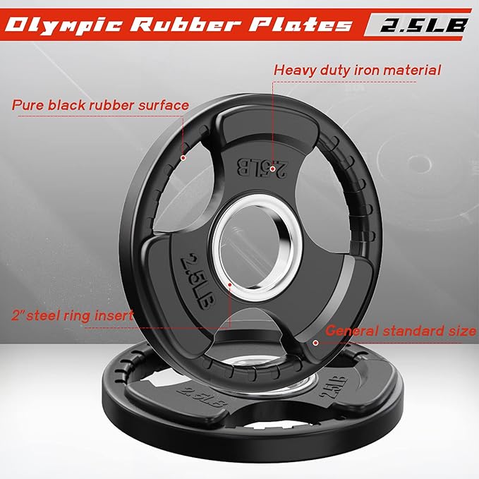 RitFit Olympic Rubber Grip Plates for Barbell, 2-Inch Weight Plates for Weightlifting and Strength Training in Home & Gym, Single, Pair and Sets(2.5/5/10/25/35/45 LB)