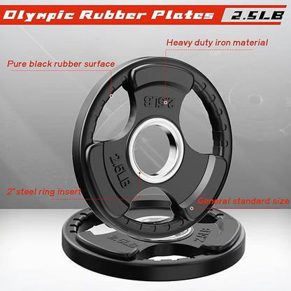 RitFit Olympic Rubber Grip Plates for Barbell, 2-Inch Weight Plates for Weightlifting and Strength Training in Home & Gym, Single, Pair and Sets(2.5/5/10/25/35/45 LB)