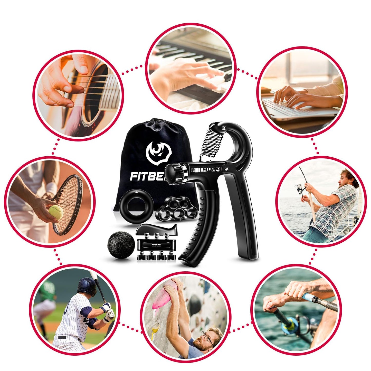 FitBeast Grip Strengthener Forearm Strengthener Hand Grips Strengthener Kit - 5 Pack Adjustable