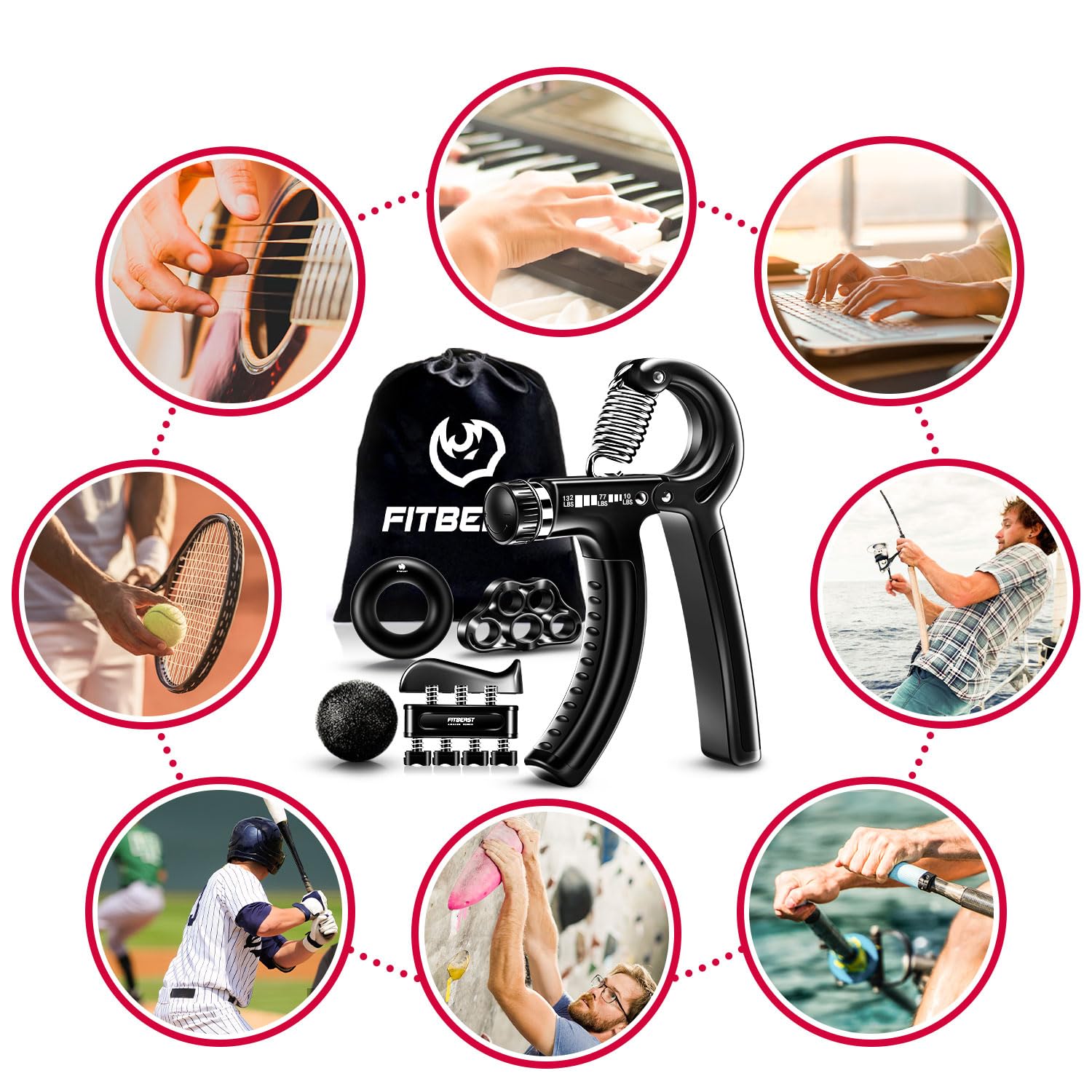 FitBeast Grip Strengthener Forearm Strengthener Hand Grips Strengthener Kit - 5 Pack Adjustable
