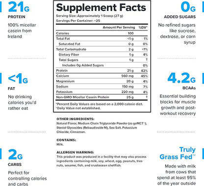 LEGION Casein+ Casein Protein Powder (Cinnamon Cereal) - Slow-Release Micellar Protein Powder - Non-GMO, Gluten-Free & Naturally Sweetened Powder from Grass-Fed Cows