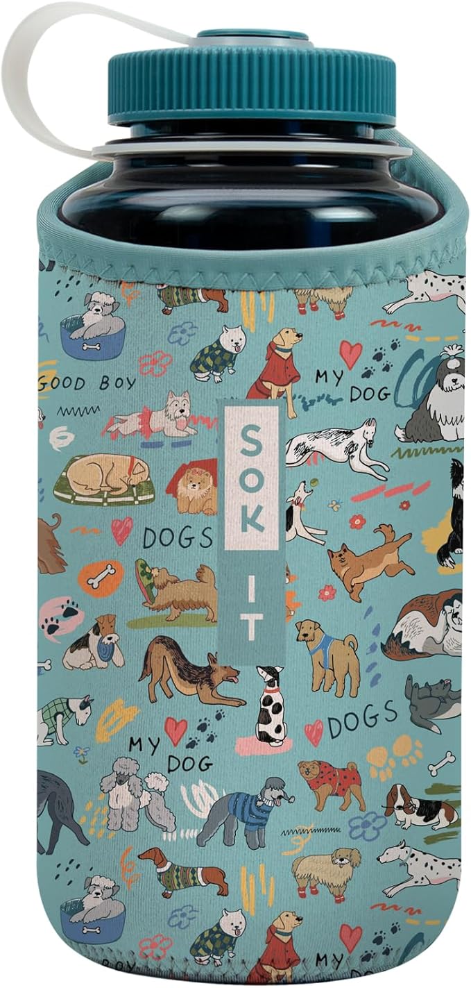 Sok It BotlSok Water Bottle Sleeve Insulated Neoprene Cover (Dog Days Forever, Fits 32oz Nalgene)