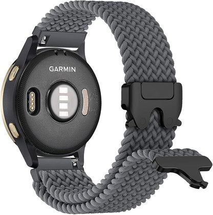 Braided Bands Compatible with Garmin Vivoactive 6/5/3/Venu 2 Plus/Forerunner 165/55/645/245 Music, 20mm Parachute Buckle Soft Stretchy Nylon Band for Garmin Venu/Sq/Sq 2/Vivomove HR Men Women
