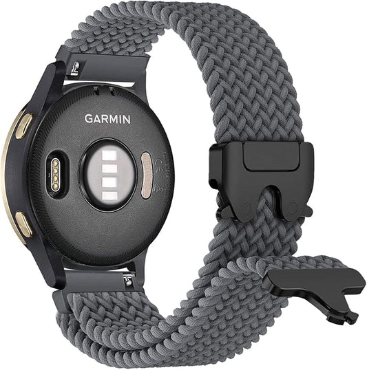 Braided Bands Compatible with Garmin Vivoactive 6/5/3/Venu 2 Plus/Forerunner 165/55/645/245 Music, 20mm Parachute Buckle Soft Stretchy Nylon Band for Garmin Venu/Sq/Sq 2/Vivomove HR Men Women