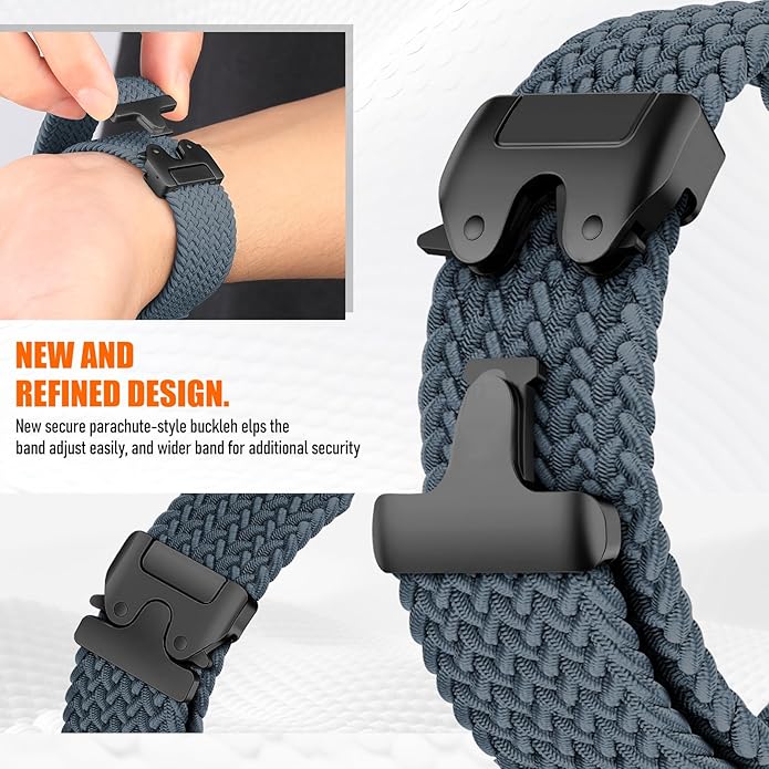 Braided Stretchy Band for Fitbit Versa 4/Versa 3/Sense 2/Sense Watch Band Women Men,Parachute-style Buckle Nylon Sport Wristband Soft Fabric Elastic Loop Strap Accessories for Versa 4/3