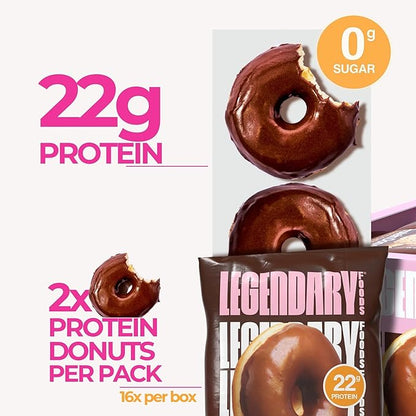 Legendary Foods 22gr Protein Donuts - Dipped Chocolate 8x (2 Donuts per Pack), High Protein, Zero Sugar, Gluten Free, Low Carb, Keto Friendly Snack, Healthy Donut for GLP-1, Diabetic, Bariatric Diets