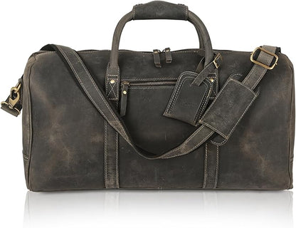 KomalC 24 Inch Leather Duffel Bags for Men and Women Full Grain Leather Travel Overnight Weekend Leather Bags Sports Gym Duffle for Men