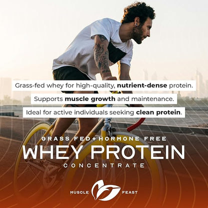 Muscle Feast Grass-Fed Whey Protein Concentrate Powder, All Natural, Hormone Free Pasture Raised Whey Protein Powder for Women & Men, Clean, Non-GMO & Gluten Free Whey Concentrate - Unflavored, 2lb
