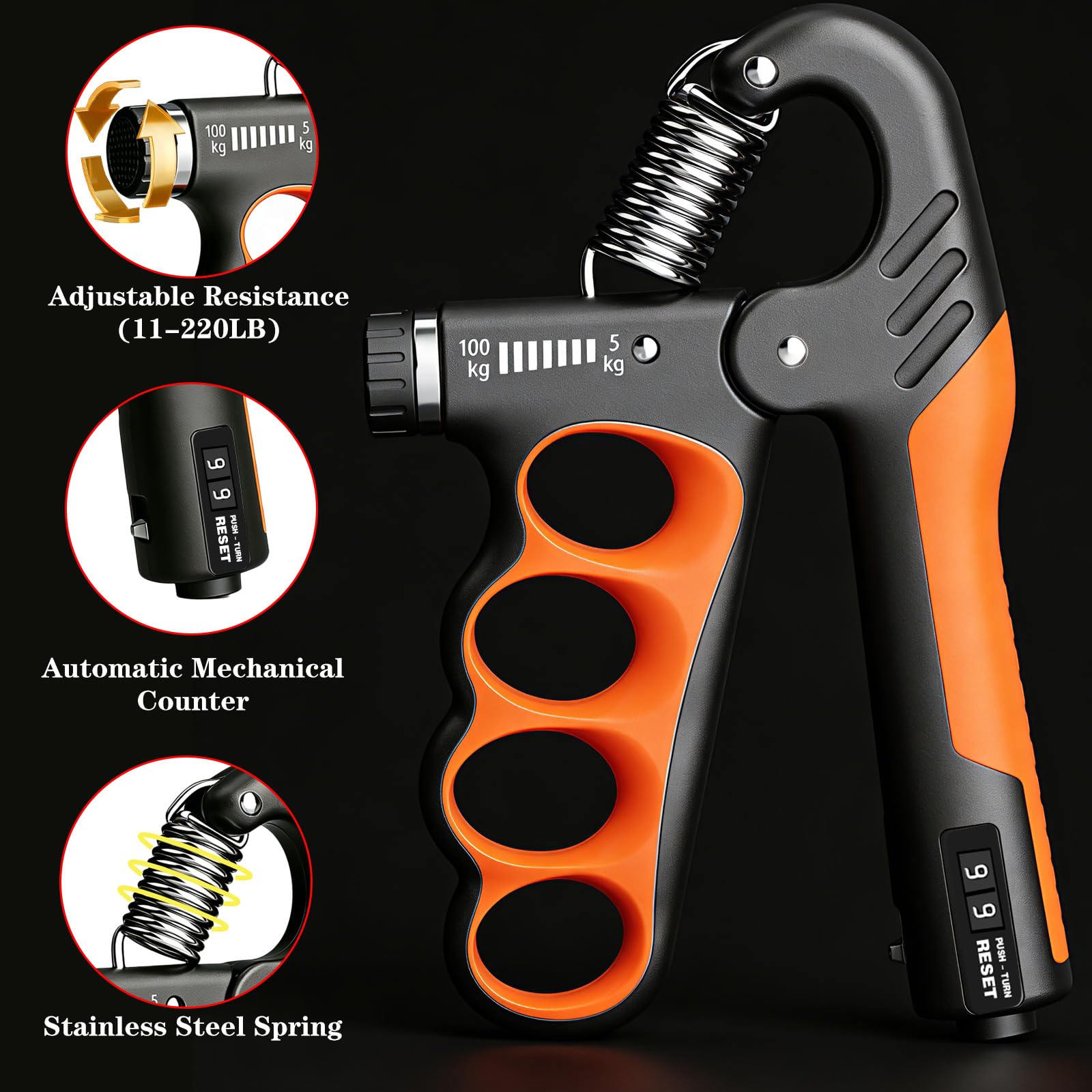 Hautrely 2PCS Hand Gripper Strengthener, 11-220LB Adjustable Resistance Grip Strength Trainer with