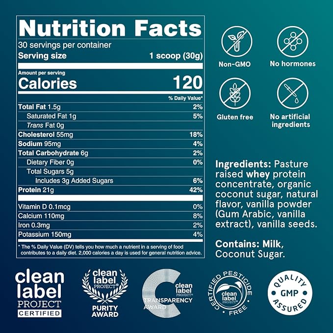 Puori Whey Protein Powder - Bourbon Vanilla - PW1 Pasture Raised, Grass-Fed & Non-GMO - 100% Natural and Pure for Muscle Growth - 21g Protein 1.98lbs, Pack of 2 - Gluten-Free