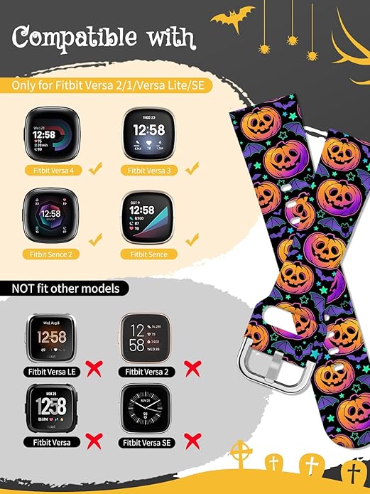 Watbro Halloween Holiday Band Compatible with Fitbit Versa 3 / Sense/Fitbit Versa 4 / Sense 2 Bands for Women Men,Soft Silicone Cute Sport Pumpkin Strap