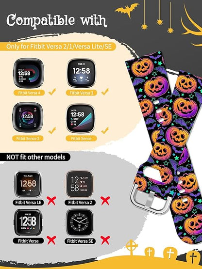 Watbro Halloween Holiday Band Compatible with Fitbit Versa 3 / Sense/Fitbit Versa 4 / Sense 2 Bands for Women Men,Soft Silicone Cute Sport Pumpkin Strap