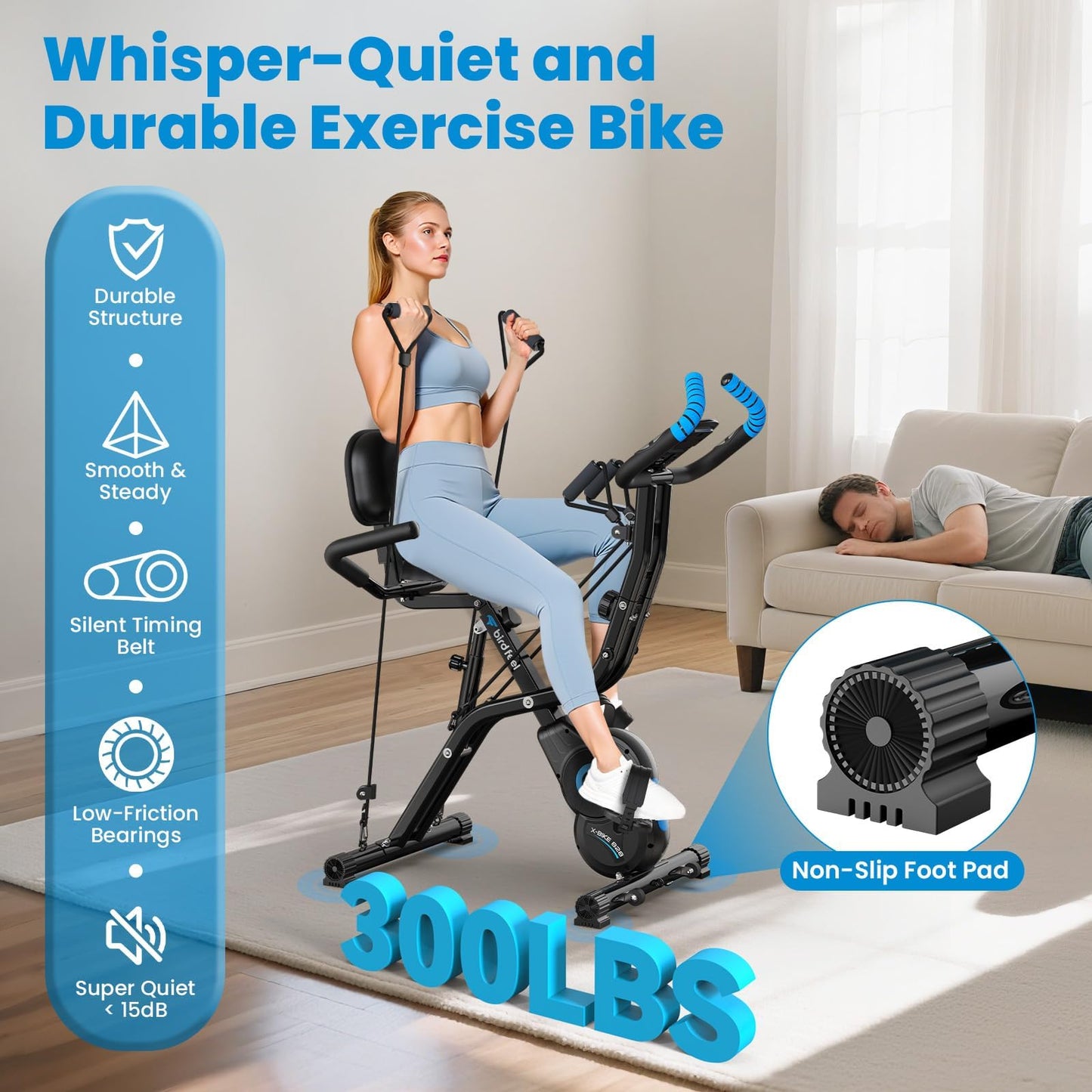 Foldable Exercise Bike, 8-Level Magnetic Stationary Bike for Home Gym