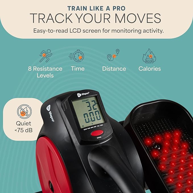 Lifepro Under Desk Elliptical Exercise Machine with or without Red Light, Seated Pedal Exerciser for Seniors & Adults, Quiet Elliptical Machine for Home or Office, Portable Leg Exerciser While Sitting