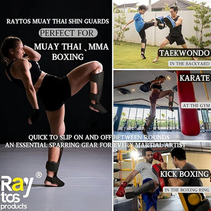 Muay Thai Shin Guards - MMA Kickboxing Leg Instep Protective Pads, Martial Art Sparring Gear for BJJ Karate Boxing Taekwondo Training, Men Adults Kids Children