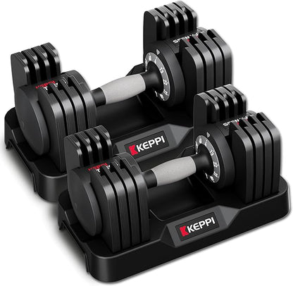Keppi Adjustable Dumbbells Set-25lb/40lb/55lb/60lb, Anti-Slip Metal Fast Adjust Weight Handle, Exercise & Fitness for Full Body Workout - Adjustable Dumbbell Series
