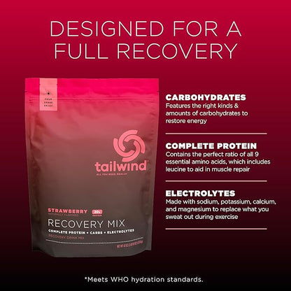 Tailwind Nutrition Recovery Mix, 20 Grams Complete Protein, Carbohydrates, and Electrolytes Powder Drink Mix for Post-Workout, Free of Gluten, Soy, and Dairy, Vegan, 20 Servings, Strawberry