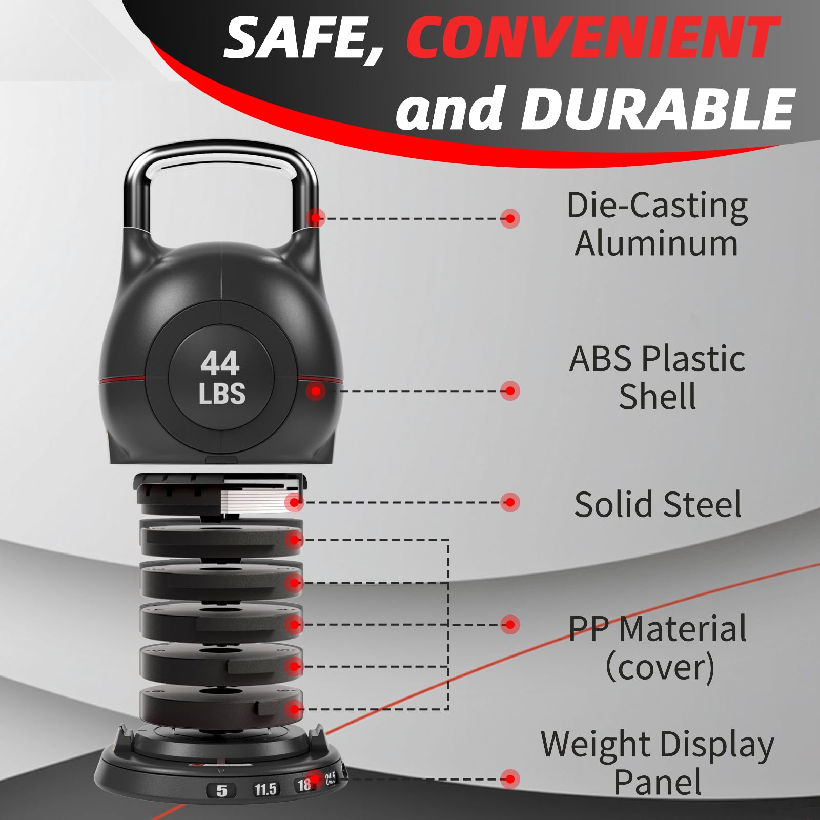 LIFERUN Adjustable Kettlebell Set with 7 Weight Levels, 44 lb