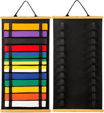 12Belts Karate Belt Display Rack with Bamboo Frame, Felt Taekwondo Belt Display, Martial Art Belt Display Holder for Martial Art Learner, Not Easily Deformed Surprise Choice (Stud Included)