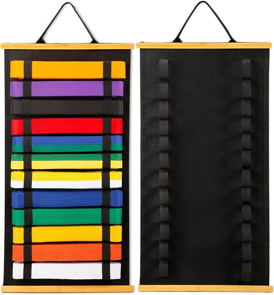 12Belts Karate Belt Display Rack with Bamboo Frame, Felt Taekwondo Belt Display, Martial Art Belt Display Holder for Martial Art Learner, Not Easily Deformed Surprise Choice (Stud Included)