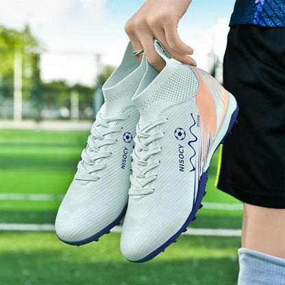 NISOCY Soccer Shoes for Mens Womens Professional Cleats High-Top Athletic Turf Football Shoe Outdoor/Indoor Professional Futsal Football Training Sneaker
