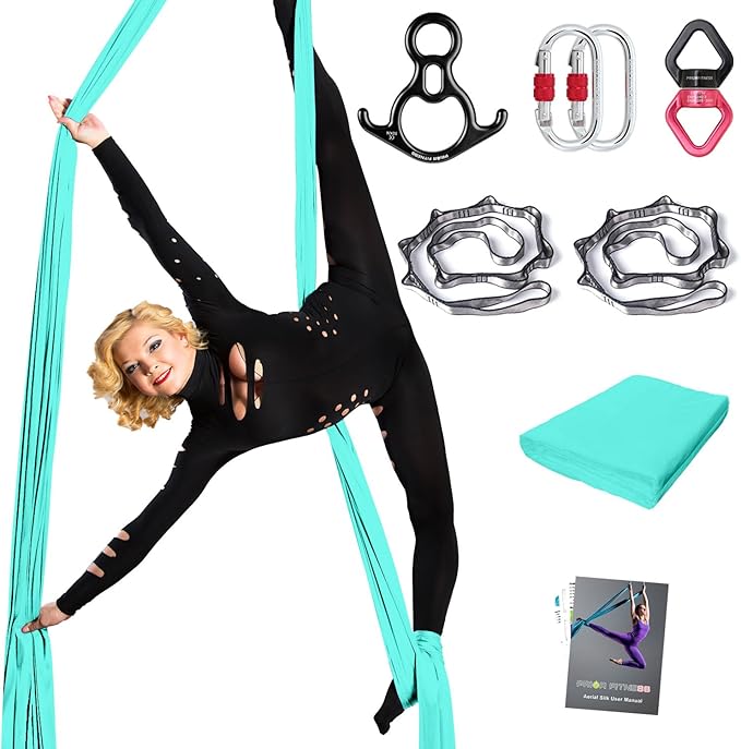 PRIOR FITNESS Aerial Silks Set, Professional Thicker Low Stretch Fabric 9/15/20 Yards Aerial Silk Swing Set with Hardware Guide, Yoga Starter Kit For Home, Aerial Yoga Hammock, Silks for Gymnastics, Antigravity Yoga, Inversion Exercise-All Levels