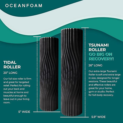Oceanfoam Tsunami Roller (Black & Charcoal Marbled) - Soft, Textured Foam Roller for Physical Therapy, Back Pain, Exercise & Stretching - Wave Textured - Yoga, Wellness - Extra-Large 26" x 5.9"