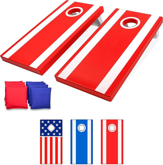 GoSports 4 x 2 ft All Weather Cornhole Boards - American Flag, Red, or Blue - Game Set Includes 8