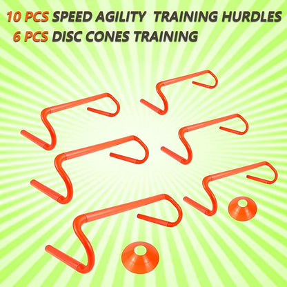 10 Pcs 6" Speed Agility Training Hurdles with 6 Marker Cone Durable Detachable Training Equipments Plyometric All Speed Hurdle for Athletes Soccer Basketball Football Practice