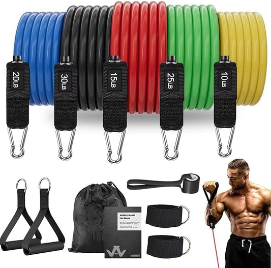 WHATAFIT Resistance Bands, Exercise Bands，Resistance Bands for Working Out, Work Out Bands with Handles for Men and Women Fitness, Strength Training Home Gym Equipment