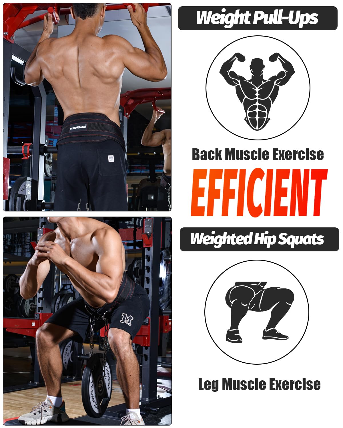 MAXRANK Dip Belt With 37" Chain for Weightlifting, 550LBS for Dips & Pullup