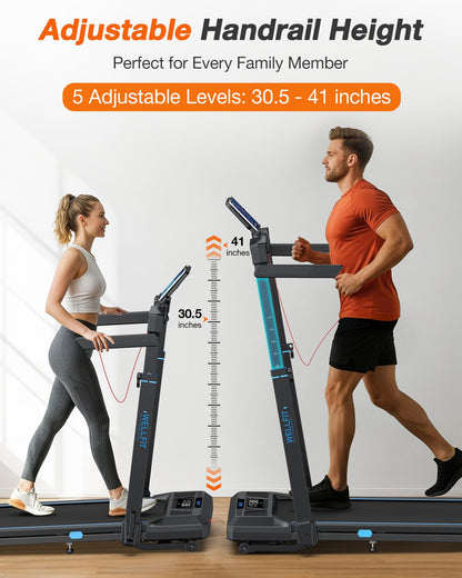 WELLFIT Foldable Treadmill with Auto Incline, 400+ LBS, Adjustable Height