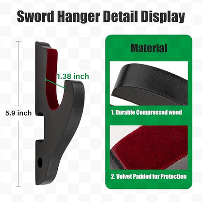 Sword Holder Wall Mount 1-Tier Velvet Padded Hook Katana Holder Adjustable Display Hanger for Samurai Sword Tanto Rapier Light Saber Cosplay Blade Tanjirou Demon Slayer Weapon Rack…