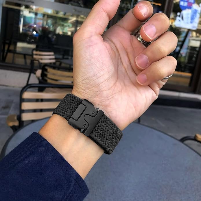 Braided Bands Compatible with Garmin Vivoactive 6/5/3/Venu 2 Plus/Forerunner 165/55/645/245 Music, 20mm Parachute Buckle Soft Stretchy Nylon Band for Garmin Venu/Sq/Sq 2/Vivomove HR Men Women