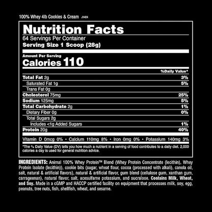 Animal 100% Whey Protein Powder ??Whey Blend for Pre Workout or Post Workout, Recovery, Anytime Low Sugar Protein Boost Meal Replacement with BCAA Branched Chain Amino Acids ??Cookies & Cream, 4 lb